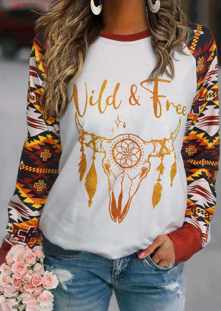 

Wild & Free Steer Skull Aztec Sweatshirt - White, 513214