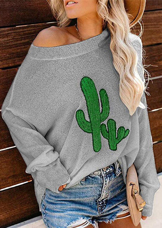 

Cactus O-Neck Long Sleeve Sweater - Gray, 513293