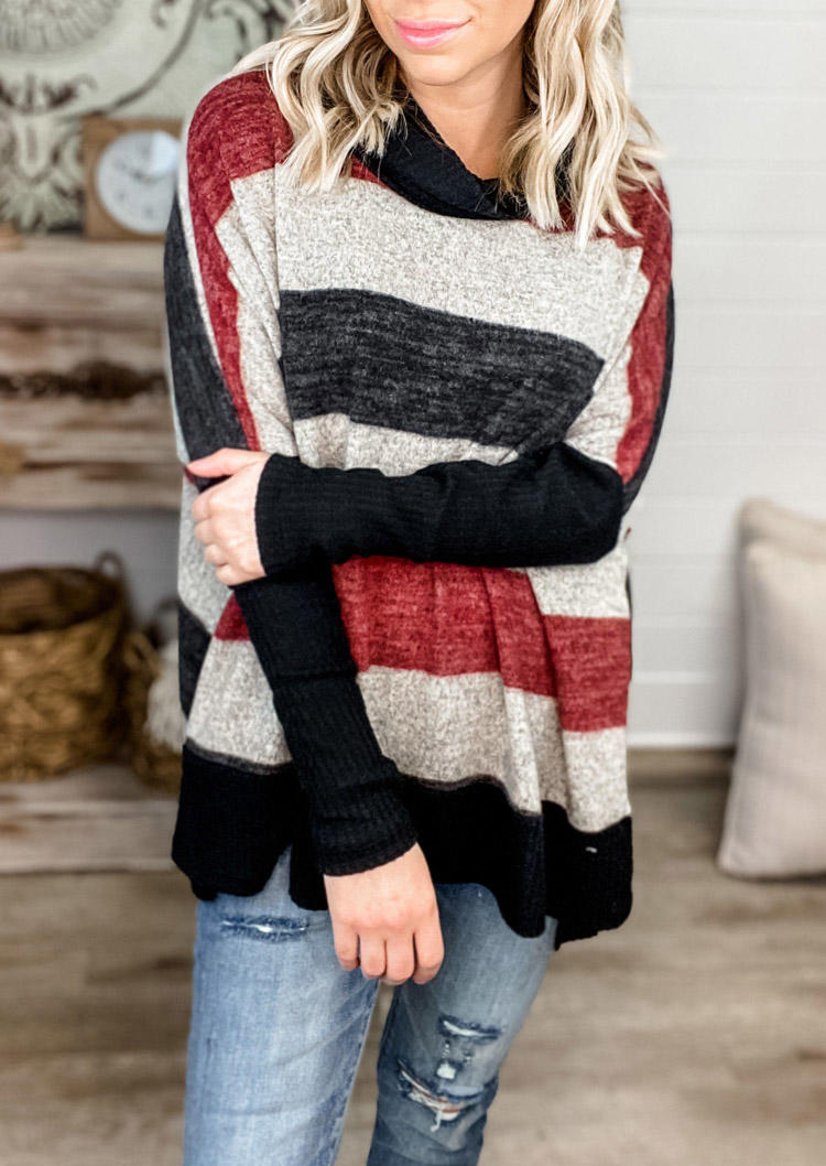 

Color Block Striped Long Sleeve Sweater, Multicolor, 513327