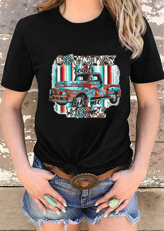 

Car Country Roads Take Me Home T-Shirt Tee - Black, 513459