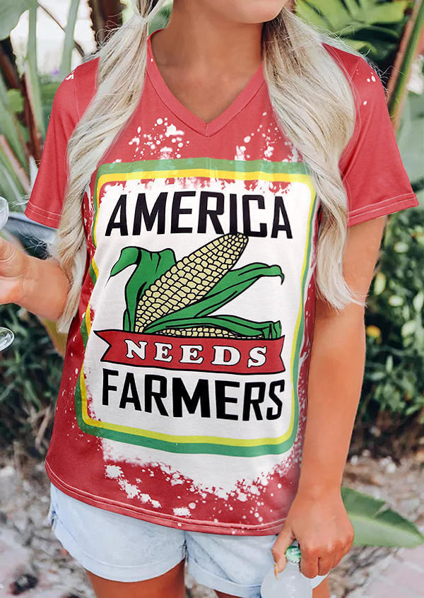 

Bleached America Corn Needs Farmers T-Shirt Tee - Brick Red, 513461