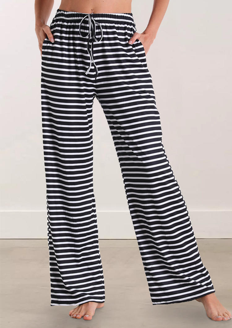 

Striped Drawstring Pocket Wide Leg Pants, Stripe, 513442