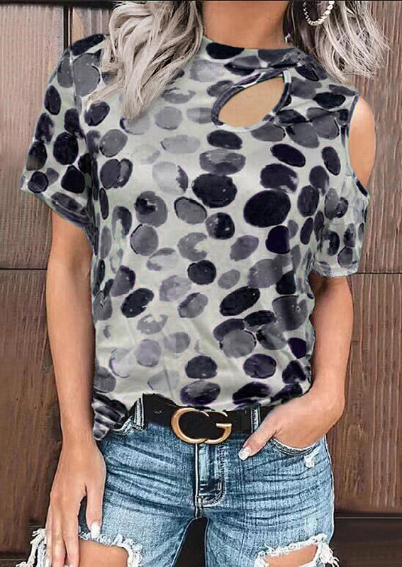 

Circle Dot Cold Shoulder Hollow Out Blouse, Multicolor, 513445