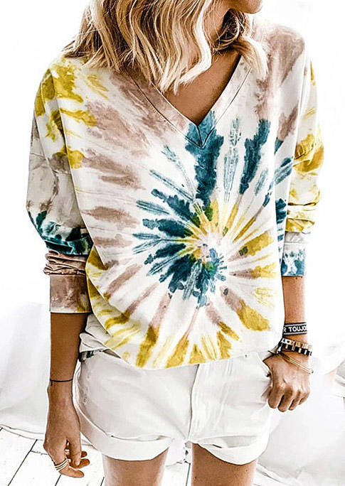 

Swirl Tie Dye V-Neck Long Sleeve Blouse, Multicolor, 513455