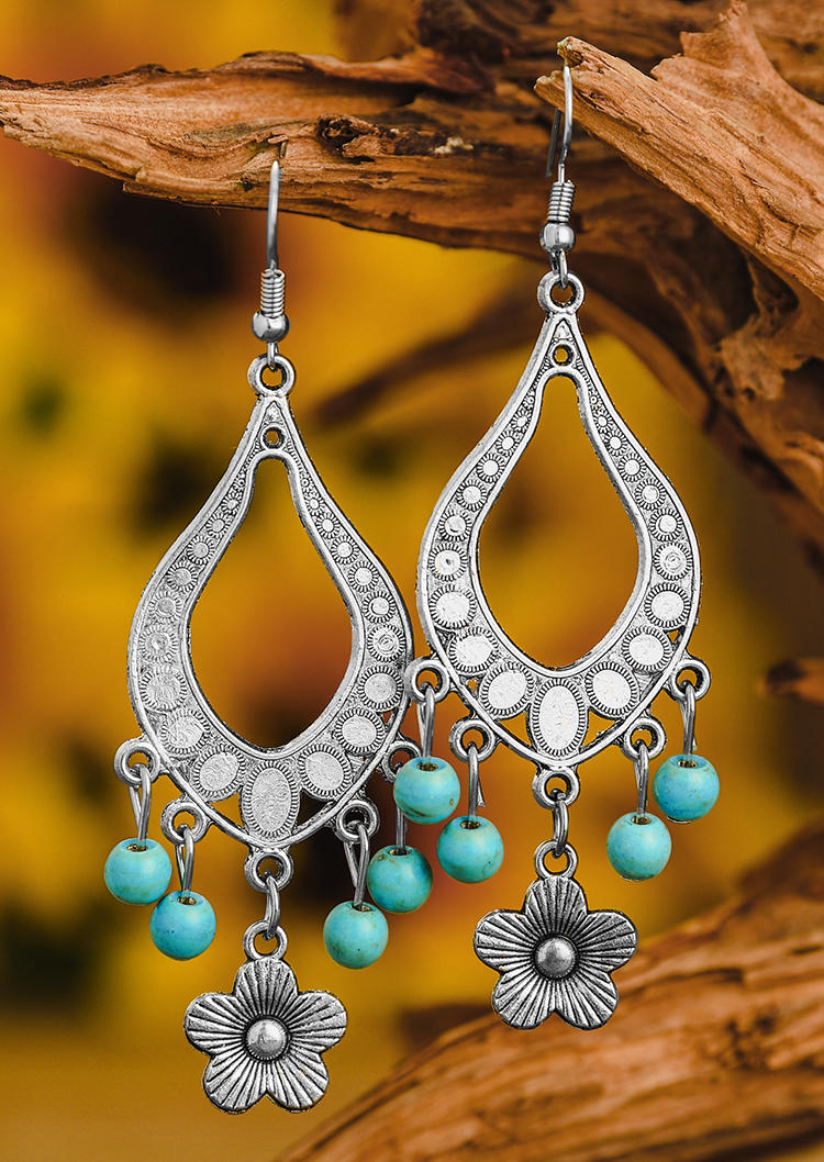 

Turquoise Floral Alloy Earrings, Silver, 513464