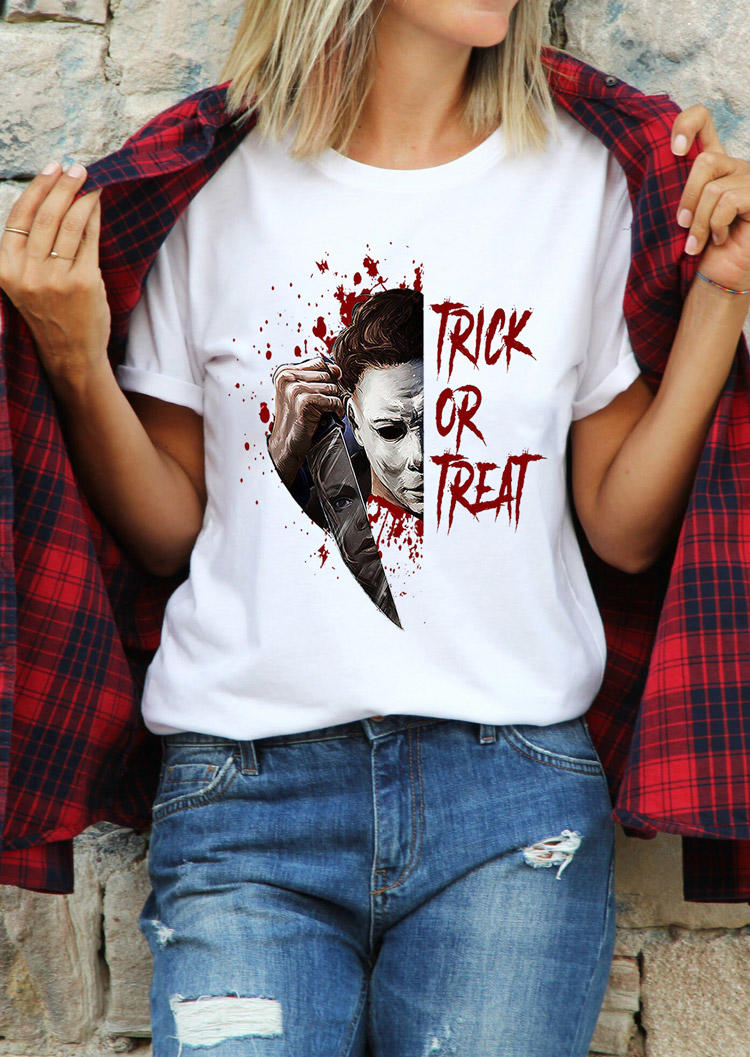

Halloween Trick Or Treat Horror Movie Character T-Shirt Tee - White, 513522