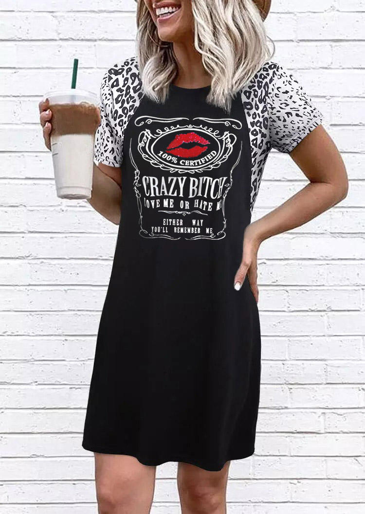 

Crazy B!tch Love Me Or Hate Me Lips Leopard Mini Dress - Black, 513538