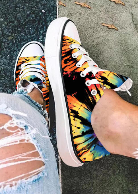 

Reverse Tie Dye Rainbow Lace Up Flat Sneakers, Multicolor, 511855