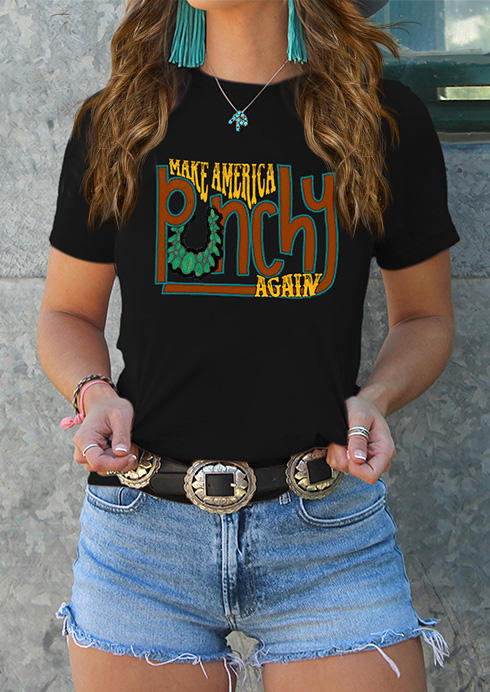 

Make America Punchy Again Western T-Shirt Tee - Black, 513463