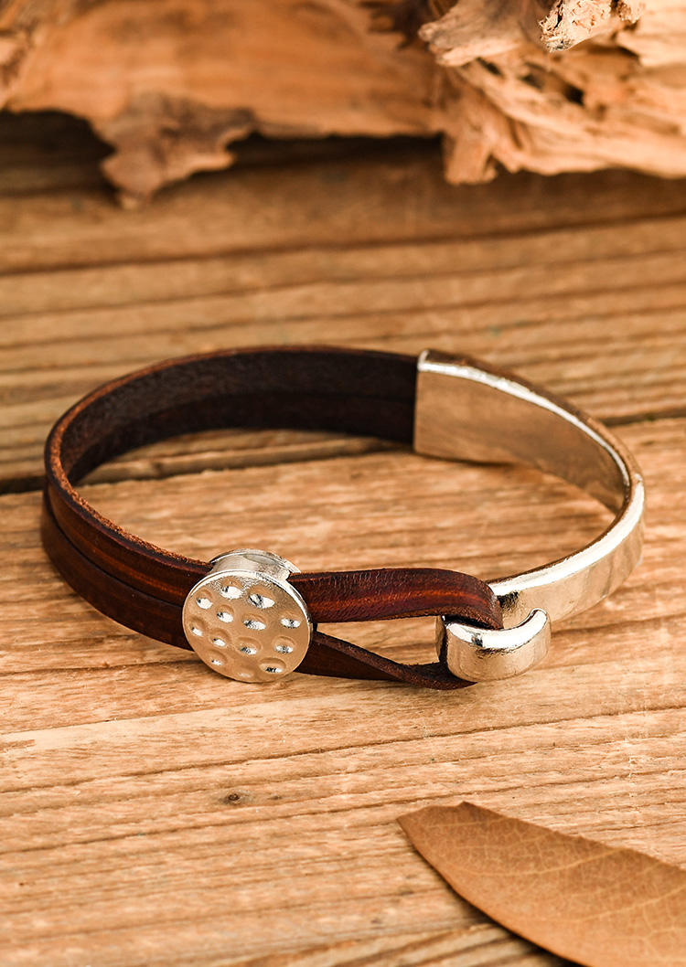 

Vintage Leather Alloy Bracelet, Black;brown, 513548
