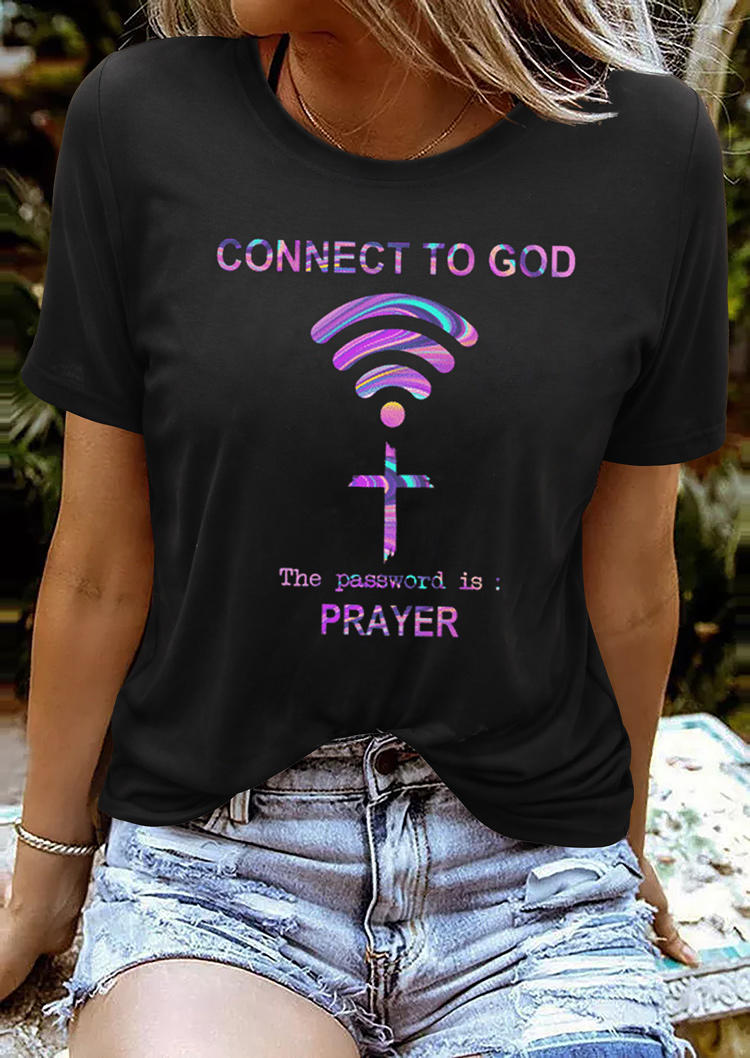 

Connect To The God The Password Is Prayer Cross T-Shirt Tee - Black, 513572