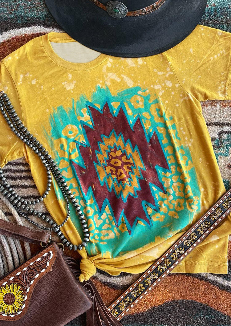 Buy Aztec Geometric Bleached T-Shirt Tee - Yellow. Picture