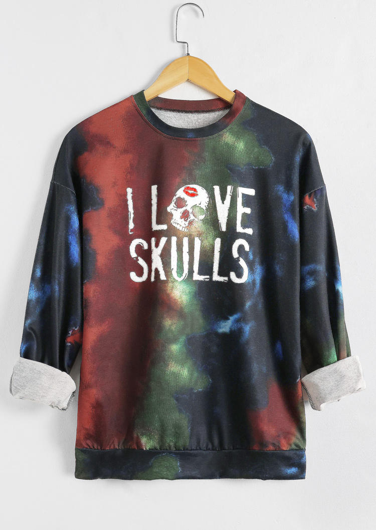 

Halloween I Love Skulls Tie Dye Pullover Sweatshirt, Multicolor, 513619