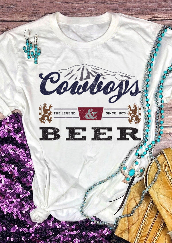 

Cowboys Beer Mountain T-Shirt Tee - White, 509478