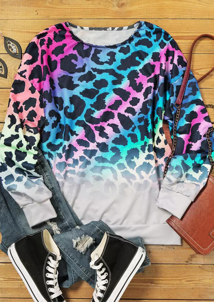 Colorful Leopard Gradient O-Neck Sweatshirt