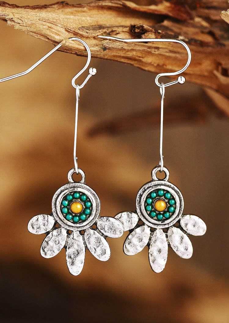 

Vintage Floral Beading Alloy Earrings, Silver, 513070