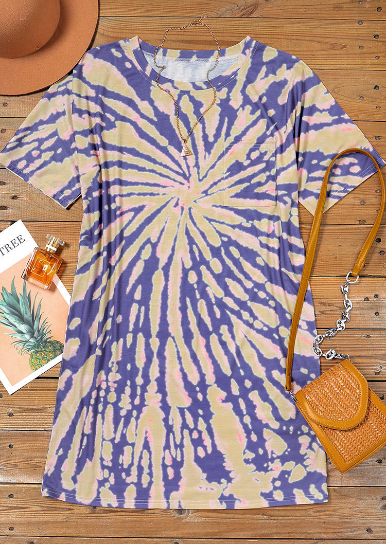 Tie Dye Short Sleeve O-Neck Mini Dress