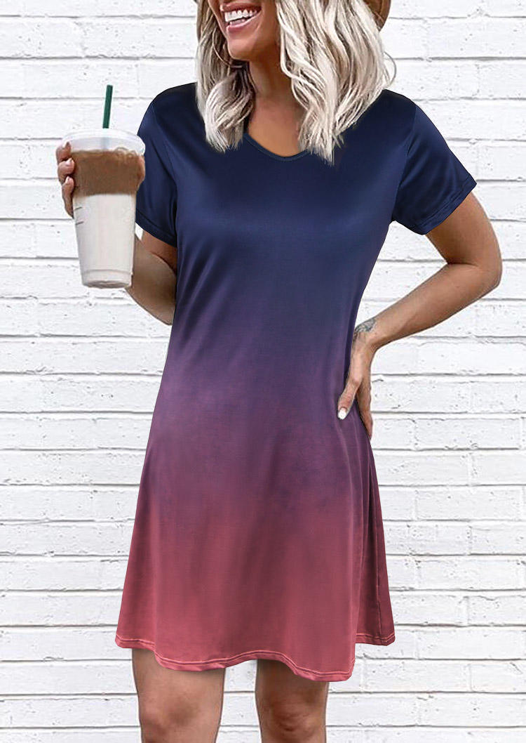 

Gradient V-Neck Short Sleeve Mini Dress, Multicolor, 513555