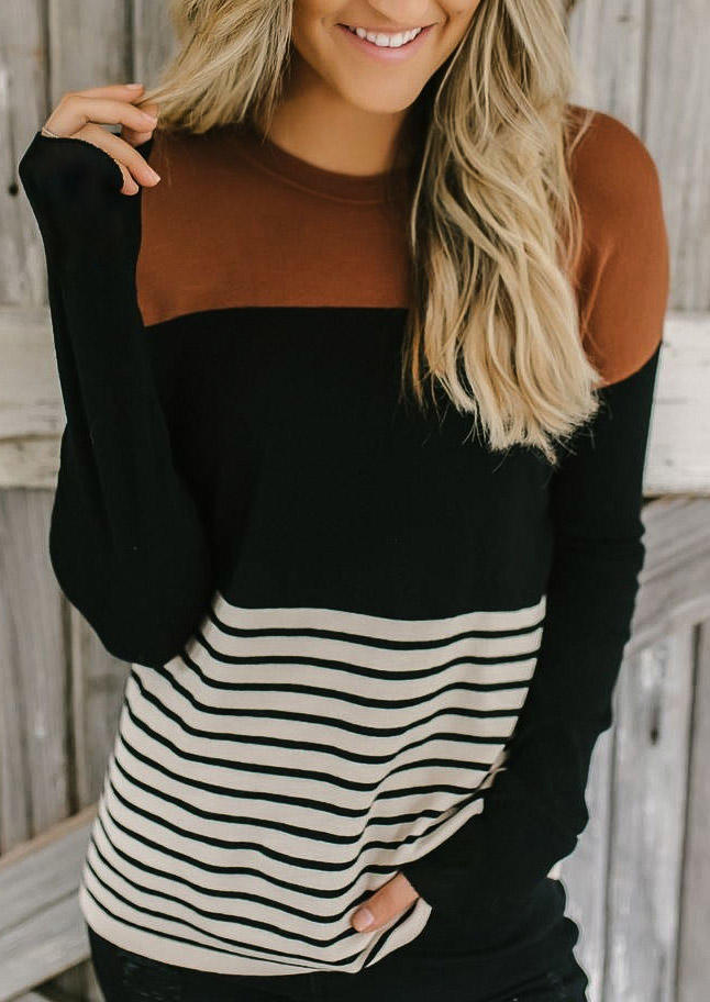 

Color Block Striped Long Sleeve Blouse, Multicolor, 513653