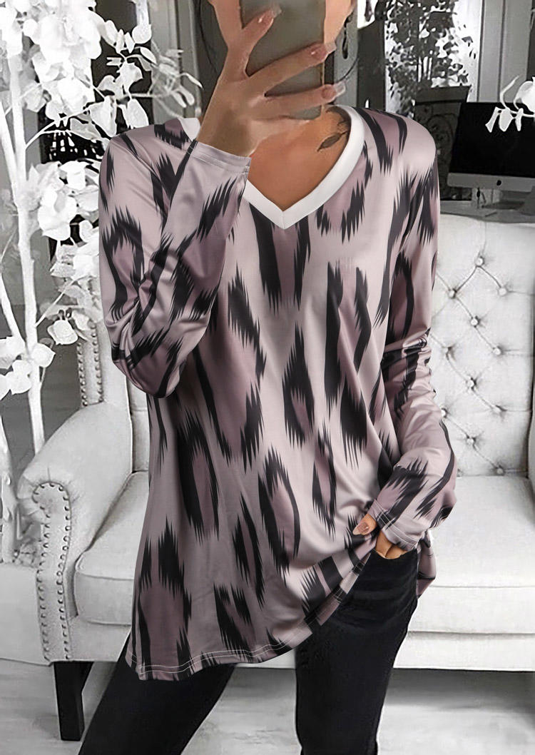 

Leopard Long Sleeve V-Neck Blouse, 513664