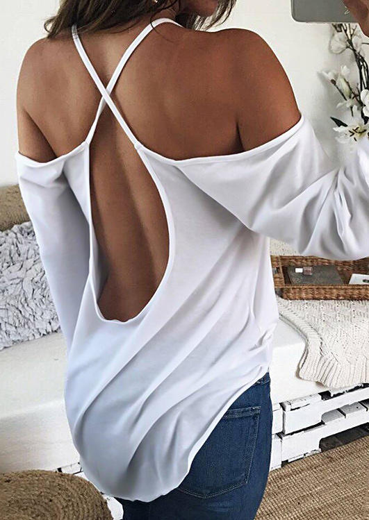 

Open Back Spaghetti Strap Cold Shoulder Blouse - White, 513702