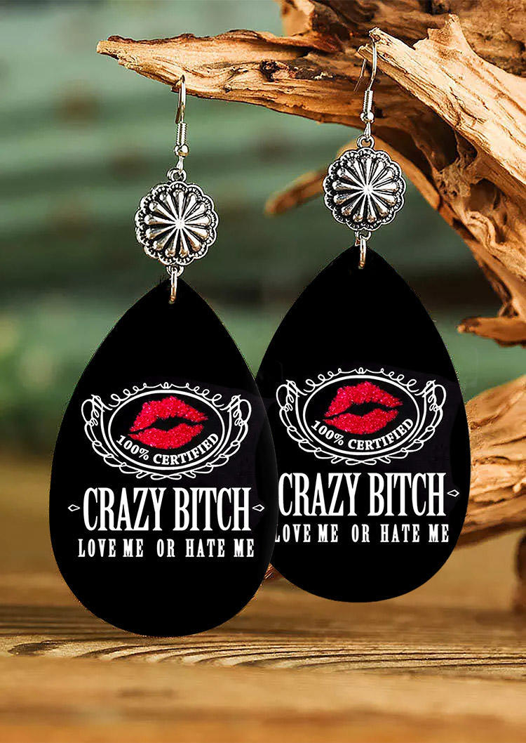 

Crazy Bitch Love Me Or Hate Me Lips Sunflower Earrings, Black, 513599