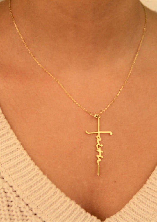 

Faith Cross Alloy Pendant Necklace, Gold;silver;rose gold, 510972