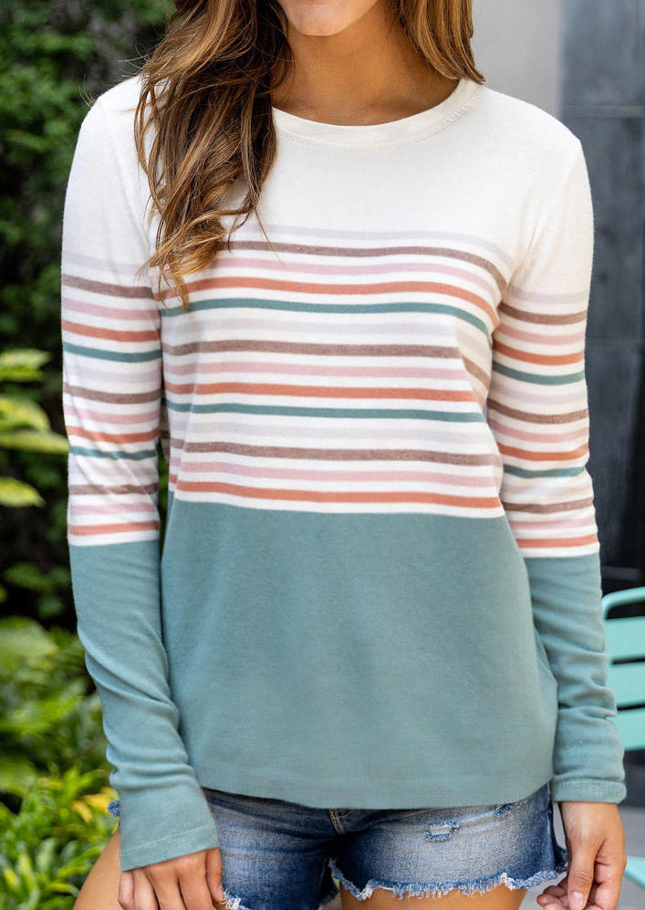 

Color Block Striped Long Sleeve Blouse, Multicolor, 513631