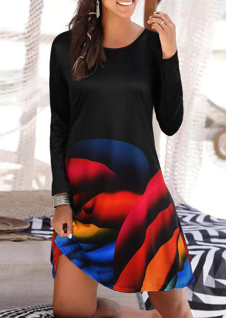 

Colorful Painting Long Sleeve Mini Dress - Black, 513675
