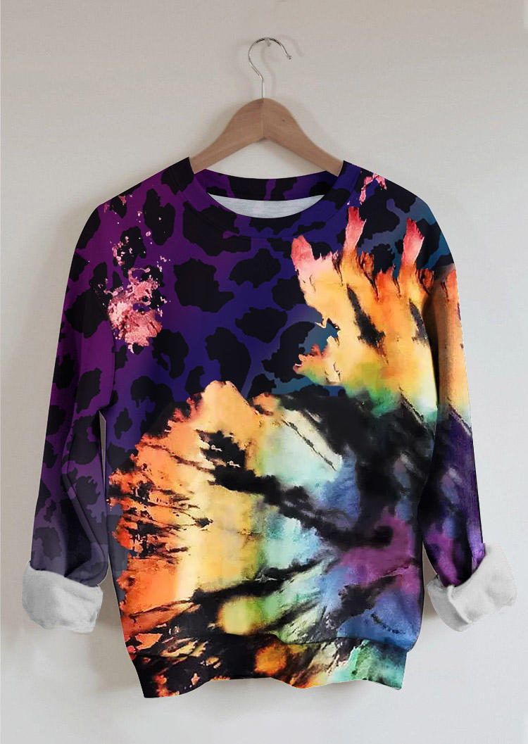 

Leopard Reverse Tie Dye Rainbow Pullover Sweatshirt, Multicolor, 513693