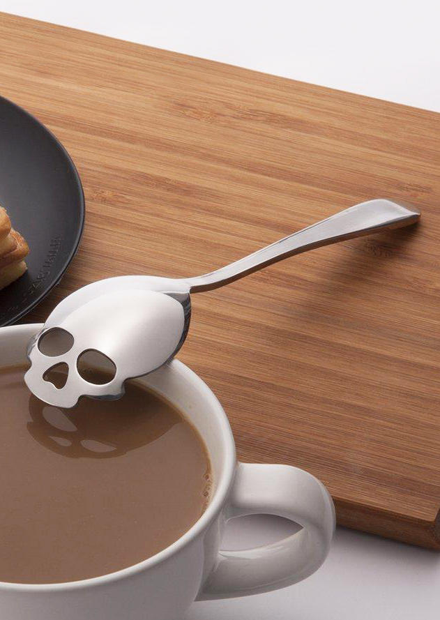 

Halloween Skull Shaped Coffee Spoon, Black;silver, 513697