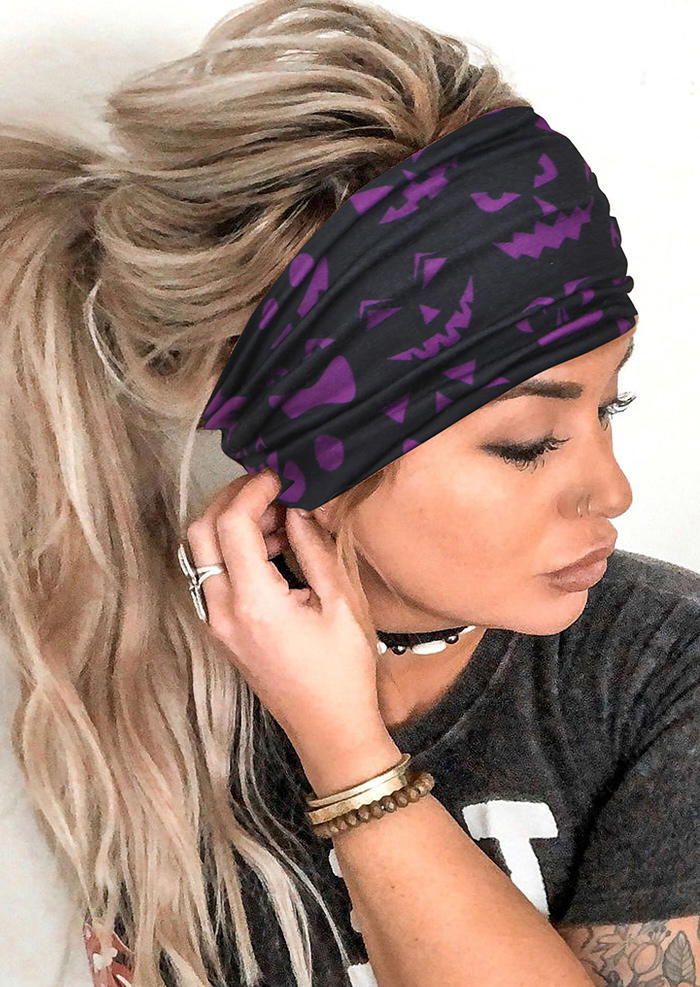 

Halloween Pumpkin Face Wide Headband, Purple, 513731