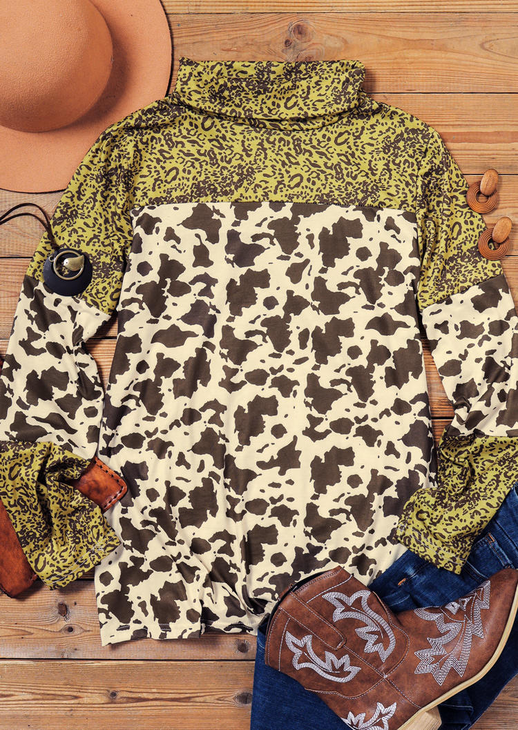 

Leopard Color Block Long Sleeve Blouse, 513739
