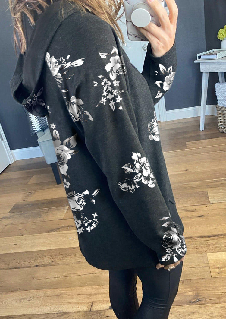 Kaufen Floral Button Pocket Long Sleeve Hoodie - Dark Grey. Bild