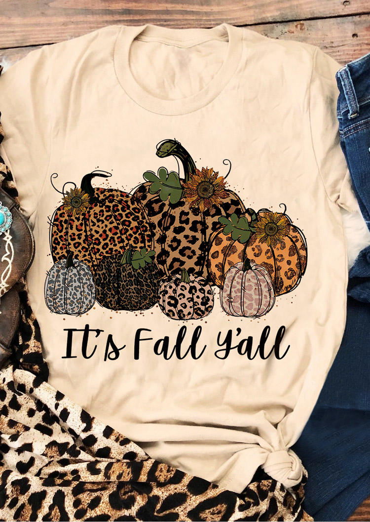 

It's Fall Y'all Leopard Pumpkin T-Shirt Tee - Beige, Apricot, 513755