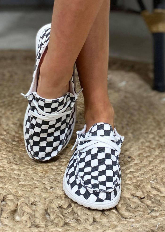 

Houndstooth Slip On Flat Sneakers - Black, 513746