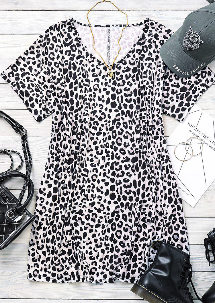 Leopard Pocket V-Neck Mini Dress