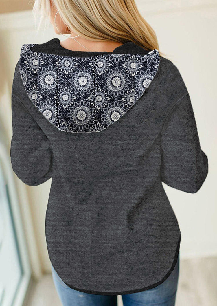 Mandala Kangaroo Pocket Long Sleeve Hoodie - Gray