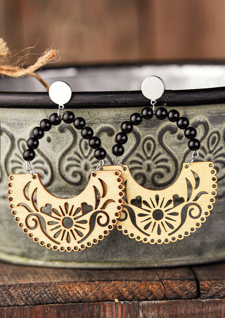 

Hollow Out Flower Turquoise Beading Earrings, Black;cyan, 513887