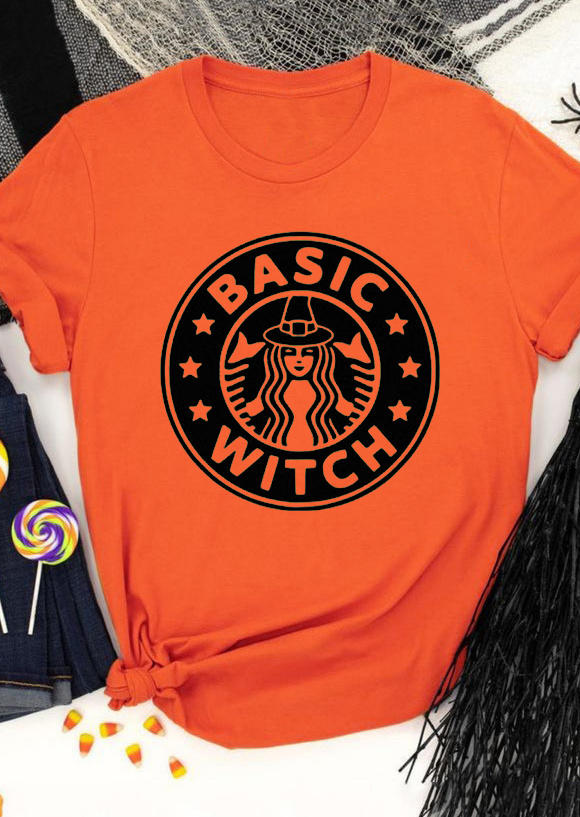 

Halloween Basic Witch Star O-Neck T-Shirt Tee - Orange, 513891