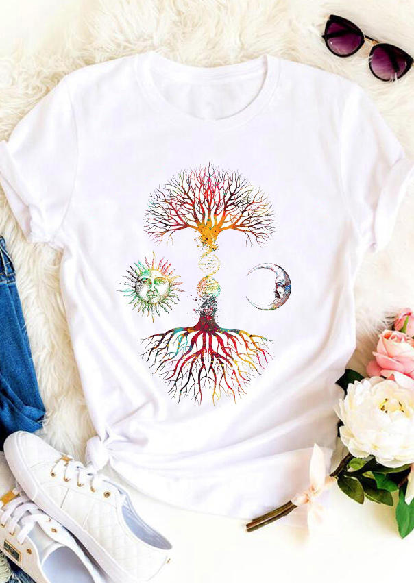 

Colorful Tree Of Life Sun Moon T-Shirt Tee - White, 513950