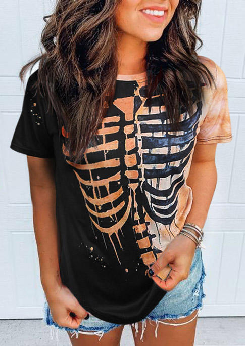 

Skeleton Color Block T-Shirt Tee, Multicolor, 513954