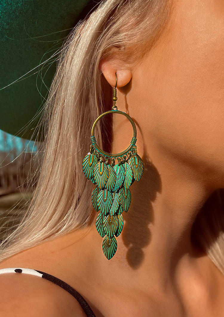 

Leaf Long Pendant Hook Alloy Earrings, Cyan, 513877