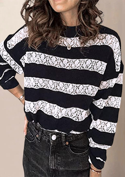 

Striped Long Sleeve Sweater - Black, 513942