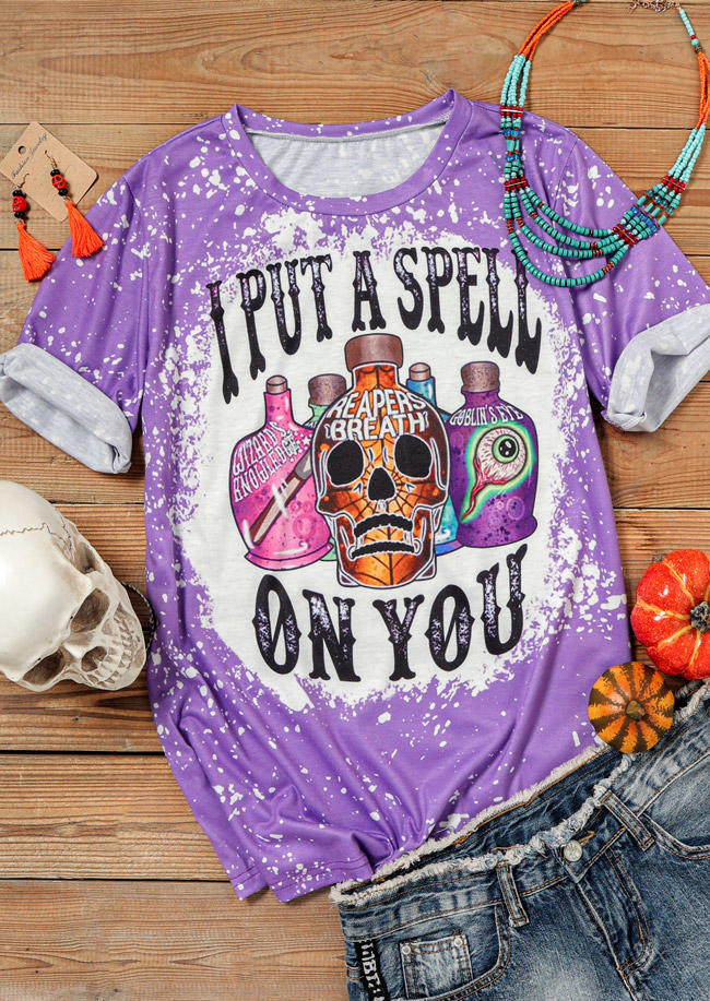 I Put A Spell On You Bleached T-Shirt Tee - Purple