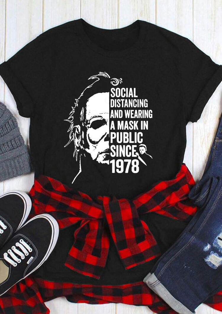 Halloween Social Distancing T-Shirt Tee - Black, 514009