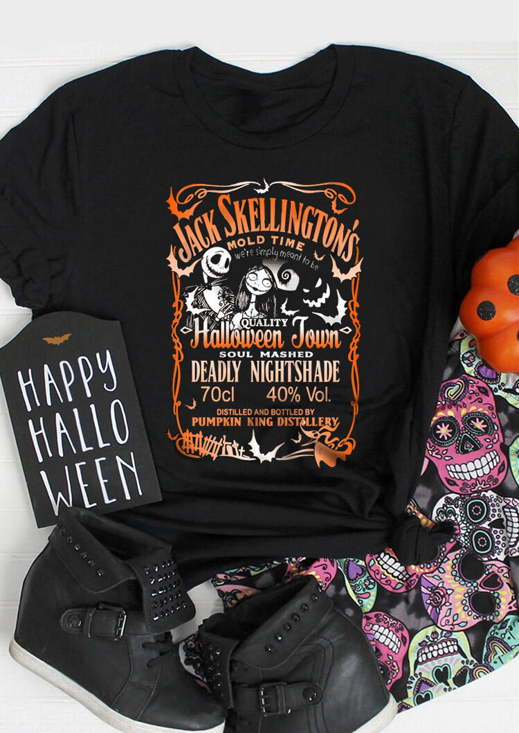 

Halloween Jack Skellington O-Neck T-Shirt Tee - Black, 514025