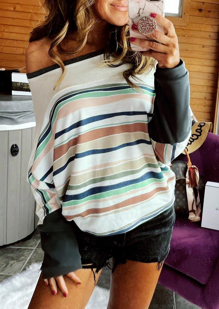 

Striped Splicing Long Sleeve Blouse, Multicolor, 514037