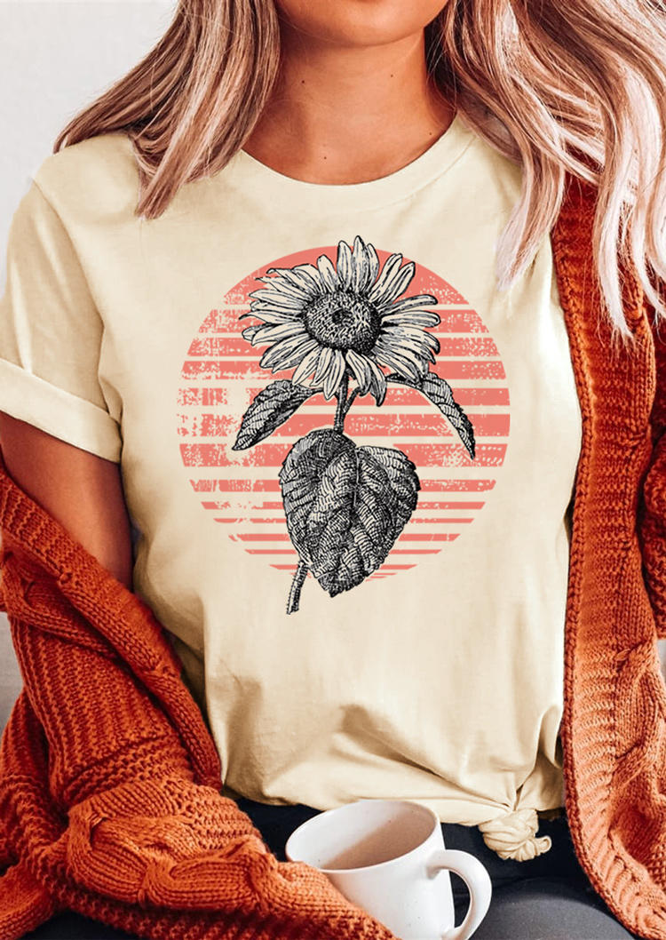 Sunflower Leaf Causal T-Shirt Tee - Apricot