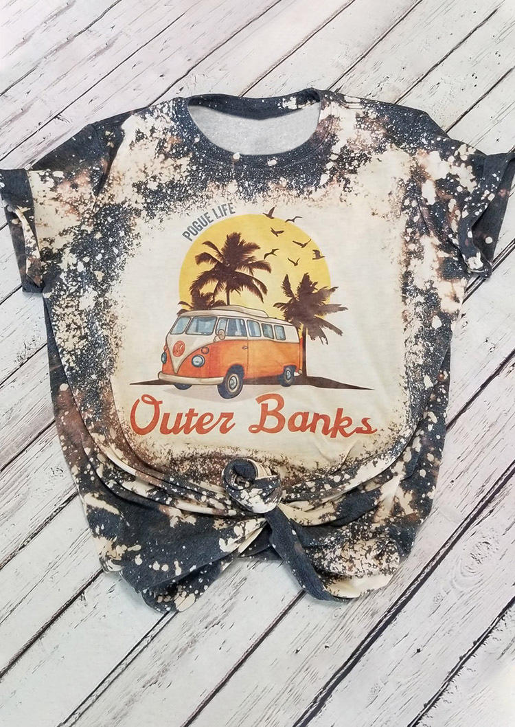 

Pogue Life Outer Banks Palm Tree Bus Bleached T-Shirt Tee, Gray, 514057